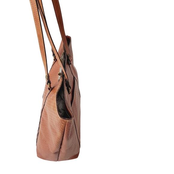 Patricia Nash Benvenuto Heritage Tote Tan Leather Shoulder Bag Turn Lock Closure - Picture 5 of 16